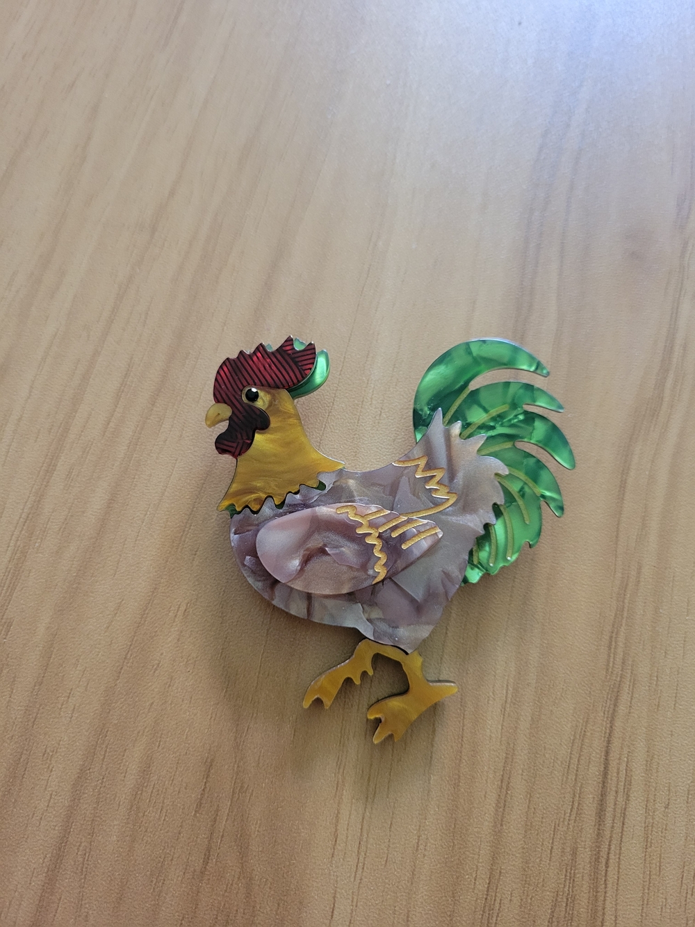 🍁NEW🍁Colorful Rooster Brooch Pin — Green, Yellow & Red Accent